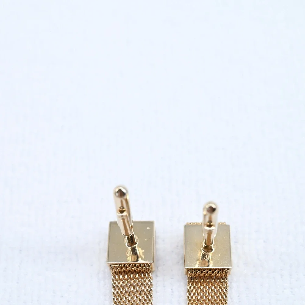 Vintage Gold Mesh Wrap Cufflinks Faux Jade Square Excellent Retro 70s Luxe